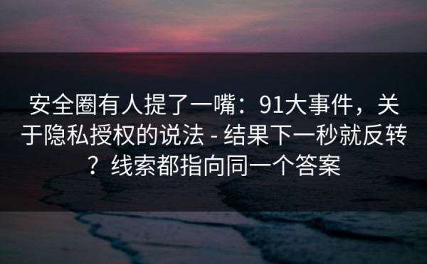 安全圈有人提了一嘴：91大事件，关于隐私授权的说法 - 结果下一秒就反转？线索都指向同一个答案