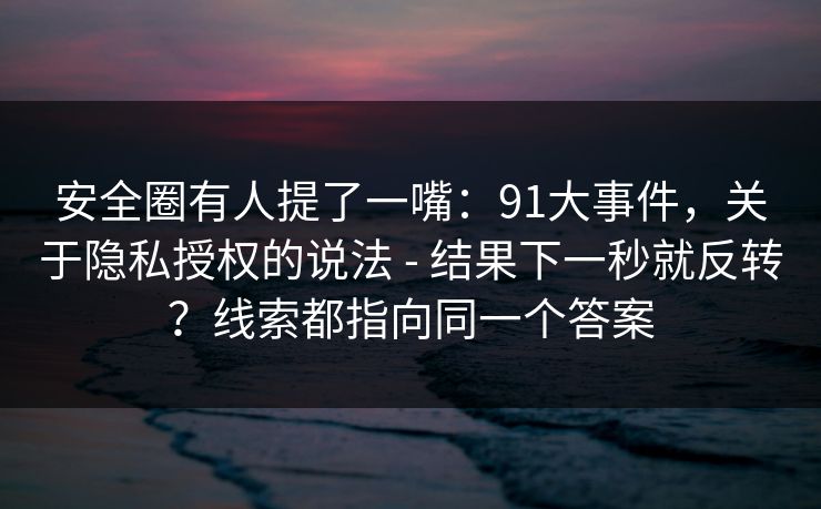 安全圈有人提了一嘴：91大事件，关于隐私授权的说法 - 结果下一秒就反转？线索都指向同一个答案